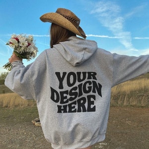 Gildan 18500 Sport Grey Back of Hoodie Mockup Grey Sweatshirt Mockup Western Cowgirl Gray Hoodie Mockup Outdoor Aesthetic Nature Y2K Mock