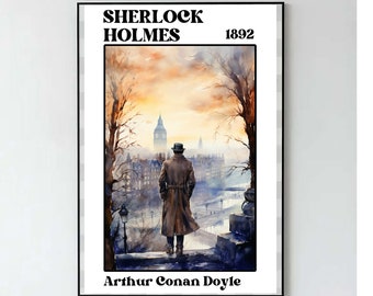 Sherlock Holmes poster light academia art detective print gift John Watson bookish decor Arthur Conan Doyle literature poster literary decor