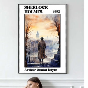 Sherlock Holmes poster light academia art detective print gift John Watson bookish decor Arthur Conan Doyle literature poster literary decor