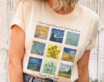 Chemise Vincent Van Gogh cadeau nuit étoilée chemise universitaire légère tournesols fleurs d&#39;amandier chemise peinture cadeau Van Gogh artiste chemise peintre
