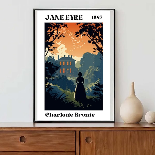 Affiche d'art Jane Eyre Jane Eyre impression art mural sombre milieu universitaire Decor impression littérature affiche Decor art mural littéraire Decor livresque rat de bibliothèque