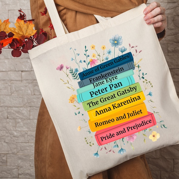 Custom book tote bag personalized gift for friend gift for her book lover tote bag literary gift library school bag bibliophile literature