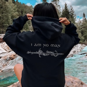 I Am No Man Hoodie Ringer Fandom Sweatshirt Feminism Merch Fantasy Booklover Reading Sweater Vintage Bookish Feminist Shirt Gift for Her