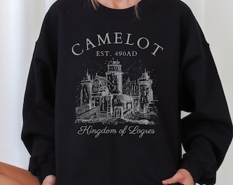 King Arthur Camelot Sweatshirt Kingdom of Logres Vintage Castle Sweater Merch Medieval Mythology Nerd Crewneck Mythical Legend Fandom Shirt