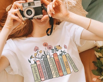 Personalized bookshelf shirt, custom book tshirt, birthday Christmas gift for her, book club tee, reading fandom merch, librarian, teacher
