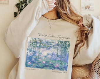Water Lilies Sweatshirt Claude Monet Artist Sweater Floral Painting Artwork Crewneck Art Lover Shirt Gift for Her Flower Nature Artsy Merch