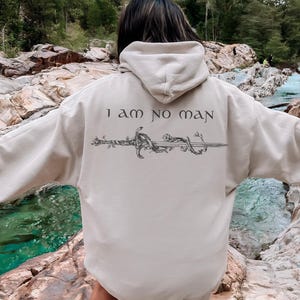 I Am No Man Hoodie Ringer Fandom Sweatshirt Feminism Merch Fantasy Booklover Reading Sweater Vintage Bookish Feminist Shirt Gift for Her