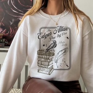 Bluza z kapturem Edgar Allan Poe Poe Poetry Club Dark Academia Raven Sweater Gothic Vintage Crow Crewneck Spooky Booklover Shirt Poet Booknerd Gift