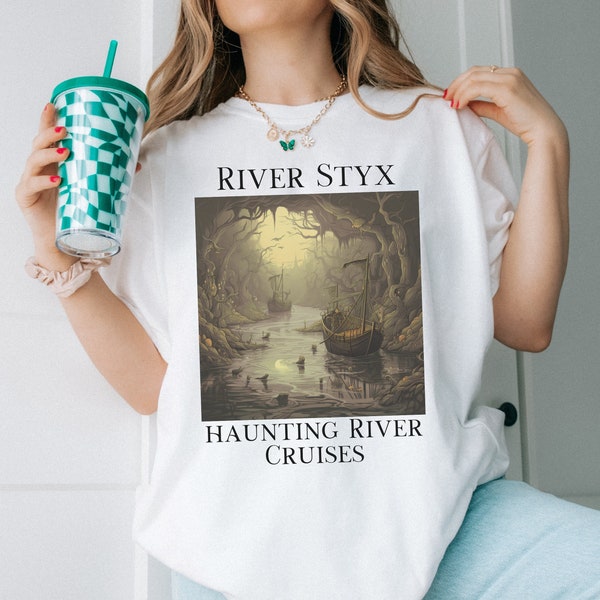 Griechischer Gott Mythologie Shirt lustiges River Styx T-Shirt Hades Dark Academia Kleidung Gothic Vintage Lesegeschenk für Lehrer Bibliothekar Literatur
