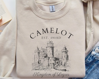 King Arthur Camelot Sweatshirt Kingdom of Logres Vintage Castle Sweater Merch Medieval Mythology Nerd Crewneck Mythical Legend Fandom Shirt