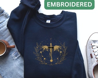 EMBROIDERED Dragon Sweatshirt, Love Dragons Bookish Reading Sweater, Dragonrider Booktok Gift for Her, Fandom Gothic Merch, Fantasy Crewneck
