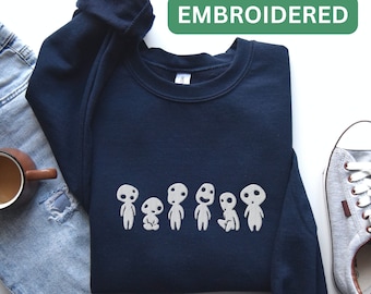 Sudadera con bordado "Árbol Espíritu", suéter "Amante de la Naturaleza", camisa con caracteres japoneses, cuello redondo japonés, suéter "Forest Spirit"