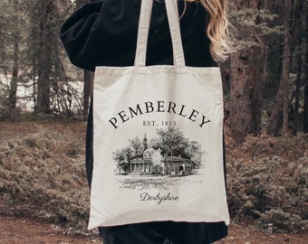 Pride and Prejudice tote bag Jane Austen vintage cadeau licht academische lezen merchandise bibliotheek boekentas literair accessoire Pemberley leraar