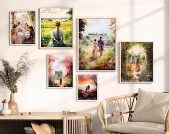 Pride and Prejudice poster Anne of Green Gables art print Jane Eyre decor Little Women painting Secret Garden artwork Wuthering Heights gift