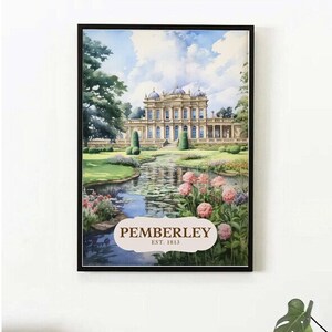 Pride and Prejudice poster Jane Austen book art print Pemberley vintage reading decor light academia bookish artwork bookworm gift for her