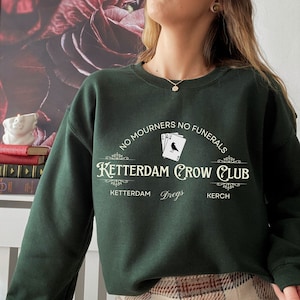 Ketterdam Crow Club lezingssweater, gotische boekentrui, donkere academische leraar cadeau voor haar, vintage ronde hals, literaire fandommerchandise