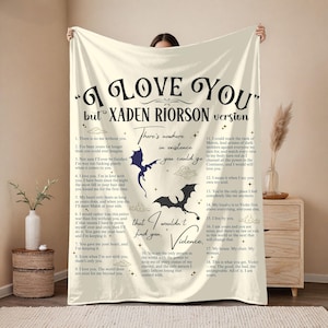 Koc Xaden Kocham Cię Cytaty z książek Dark Academia Dragon Fandom Koc Książkowy Wystrój Sypialni Romantasy Towar Narzuta na łóżko Prezent dla miłośnika książek