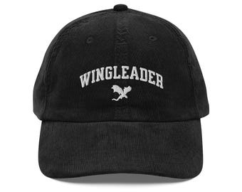 EMBROIDERED Wingleader Vintage Cotton Corduroy Cap Booktok Dragon Fandom Merch Romantasy Bookish Hat Booklover Gift for Her Reading Cap