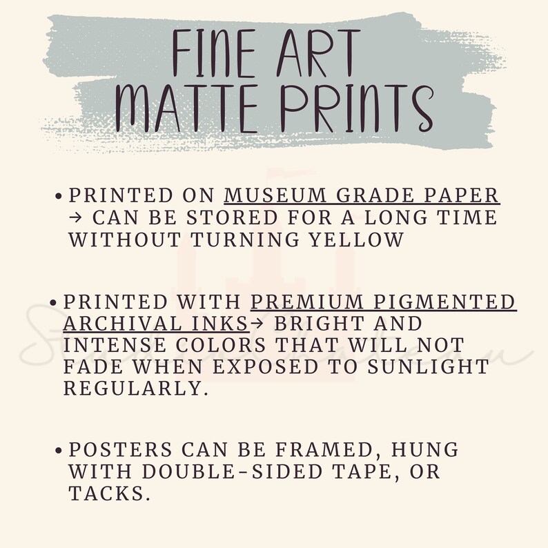 Puede incluir: Impresiones mate de arte fino impresas en papel de calidad de museo y con tintas de archivo pigmentadas de primera calidad. Las impresiones est&aacute;n dise&ntilde;adas para resistir la decoloraci&oacute;n cuando se exponen a la luz solar. Los p&oacute;sters se pueden enmarcar, colgar con cinta adhesiva de doble cara o chinchetas.