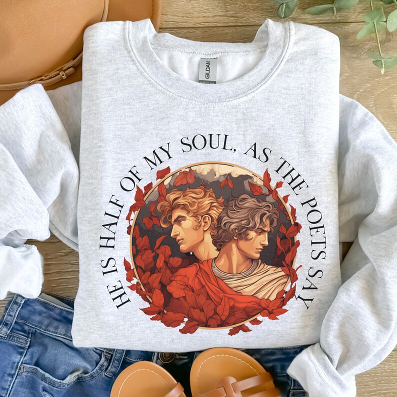 Achilles Patroclus Sweatshirt Romantasy Quote Book Fandom Merch Greek Mythology Booktok Shirt Iliad Literary Bookish Gift for Her Booknerd image 3