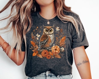 Koszulka Owl Bird Cottagecore, koszulka Wildflower, koszulka Nature Flower, koszulka Goblincore Granola Girl Boho Botanical, zielona czarownica jesień