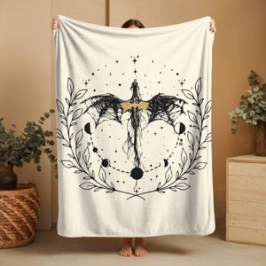 Dragon Blanket Booktok Fandom Merch Dragon Romantasy Book Gift for Her Dark Academia Booklover Bedspread Gothic Bookish Bedroom Decor