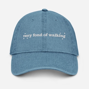 EMBROIDERED Pride and Prejudice Denim Hat Very Fond of Walking Quote Baseball Cap Jane Austen Fandom Merch Light Academia Book Gift for Her