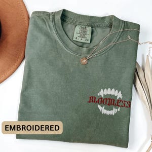 EMBROIDERED Bloodless Comfort Colors® Shirt Fantasy Game Fandom Tshirt Gothic Morally Gray Tee Vampire Fangs Romance T-shirt Vampire Merch