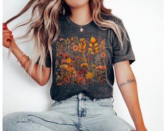 Camisa Cottagecore Granola Chica Boho Camisa de flores silvestres Camisa botánica Cottage Core Camisa Goblincore Camisa Fairycore Camisa floral Naturaleza