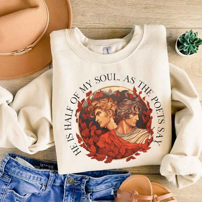 Achilles Patroclus Sweatshirt Romantasy Quote Book Fandom Merch Greek Mythology Booktok Shirt Iliad Literary Bookish Gift for Her Booknerd image 1