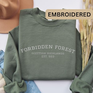 EMBROIDERED Forbidden Forest Sweatshirt Fantasy Booklover Sweater Dark Academia Bookish Fandom Merch Magic Crewneck Magical Shirt