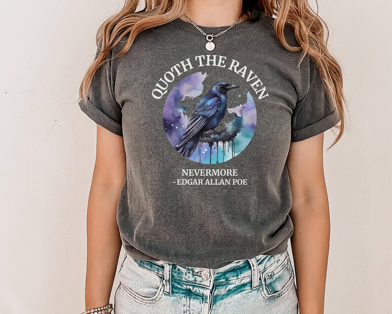 Women's Funny Edgar Allan Poe T-Shirt - "When It Rains It Poes" Poetry Graphic Novelty Tee, Slim Fit