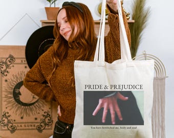 Bolso de mano flexible con diseño de Orgullo y prejuicio, merchandising de Jane Austen, fandom de los libros, Mr Darcy, regalo literario para ella, bolso de mano flexible con diseño de escena romántica.
