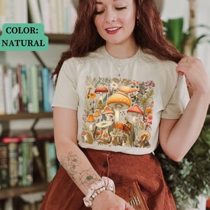 Mushroom shirt Cottagecore tshirt Goblincore clothing Granola girl t shirt green witch t-shirt Wildflower Fairycore tee botanical shirt