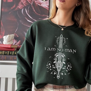 I Am No Man Sweatshirt Bookish Fantasy Shirt Ringer Book Fandom Merch Feminist Dark Academia Sweater Booknerd Gift for Her Light Academia