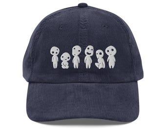 EMBROIDERED Tree Spirit Vintage Cotton Corduroy Cap Japanese Folklore Forest Spirit Hat Weeb Birthday Gift Japan Anime Lover Fandom Merch