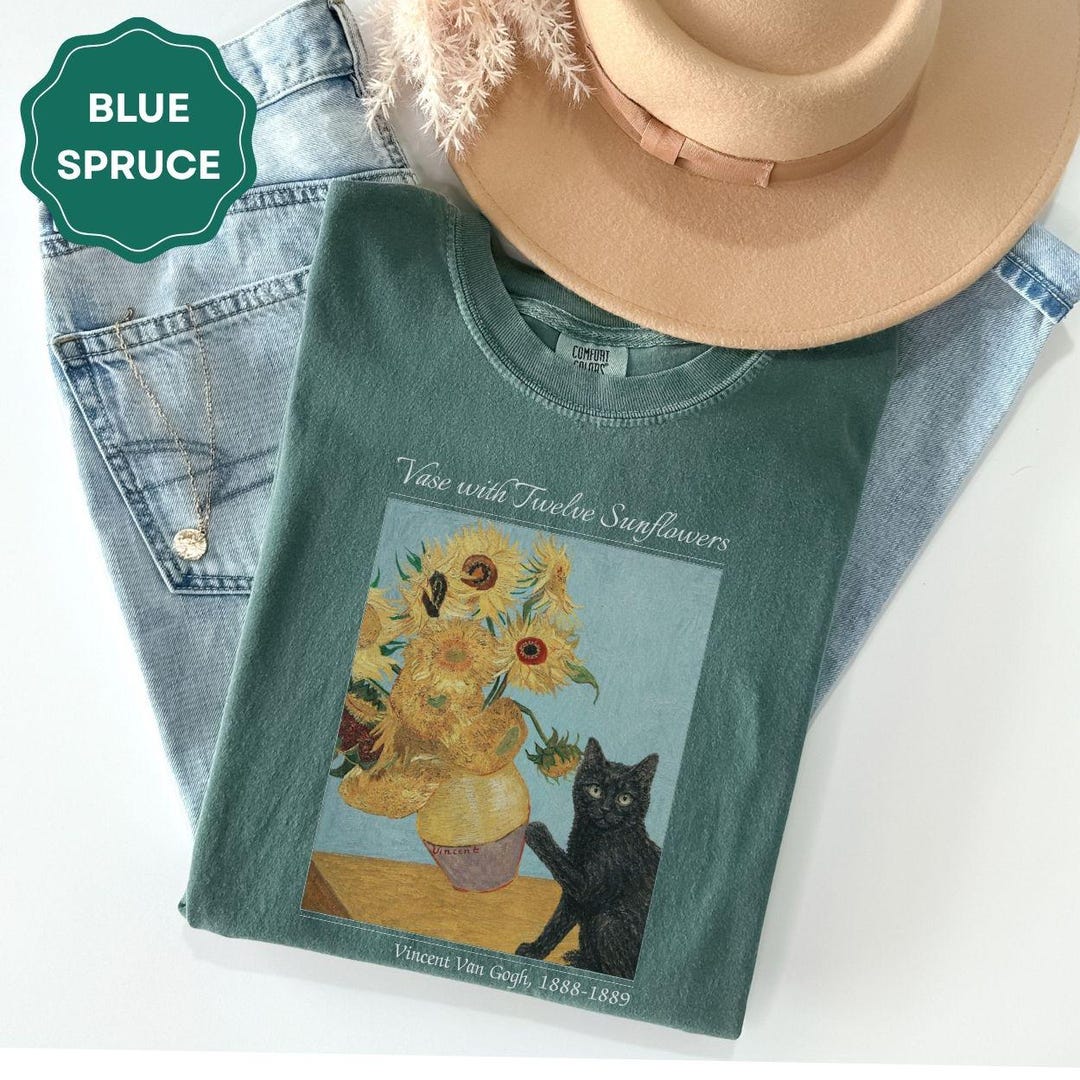 Van Gogh Sunflowers Comfort Colors® Shirt Funny Artsy T-shirt Cat Lover ...