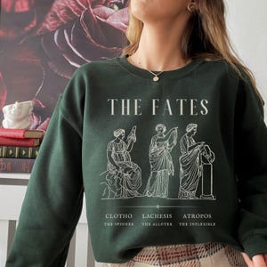 The Fates Dark Academia Sweatshirt chemise mythologie grecque Grèce antique poésie livre ras du cou littéraire bibliothécaire rat de bibliothèque cadeau pour elle