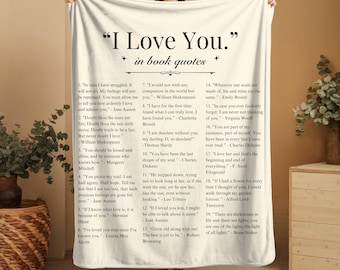 I Love You in Book Quotes Blanket Booklover Quote Bedspread Romantasy Fandom Bookish Merch Romance Reader Light Academia Books Bedroom Gift