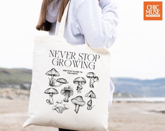 Never Stop Growing Mushroom Tote Bag, Mushroom Tote Bag, Mushroom Bag, Mushroom Tote, Tote Bag Aesthetic, Large Tote Bag, Totebag