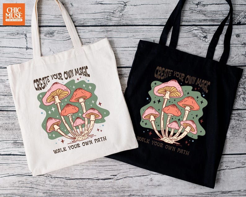 Personalized Magic Mushroom Tote Bag, Mushroom Crossbody Tote Bag, Custom Mushroom Tote Bag, Mushroom Canvas Tote Bag, Tote Bags Mushrooms