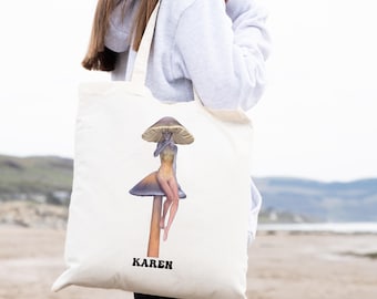 Personalized Magic Mushroom Tote Bag – Custom Name Canvas Bag | Unique Fantasy Art Eco-Friendly Reusable Tote for Everyday Use