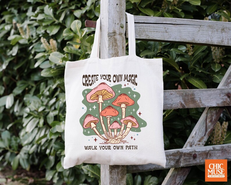 Personalized Magic Mushroom Tote Bag, Mushroom Crossbody Tote Bag, Custom Mushroom Tote Bag, Mushroom Canvas Tote Bag, Tote Bags Mushrooms
