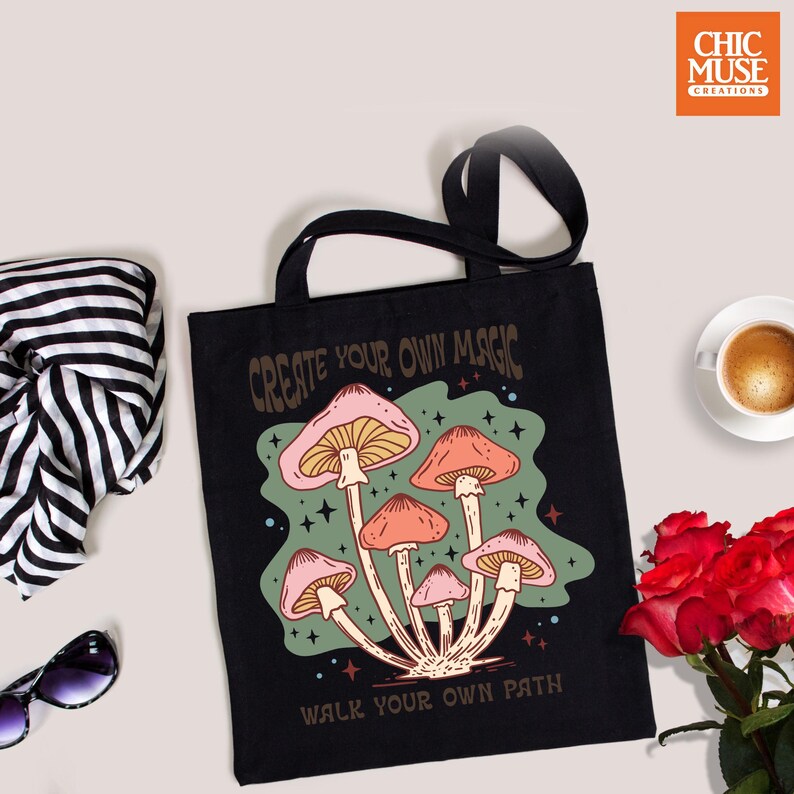 Personalized Magic Mushroom Tote Bag, Mushroom Crossbody Tote Bag, Custom Mushroom Tote Bag, Mushroom Canvas Tote Bag, Tote Bags Mushrooms