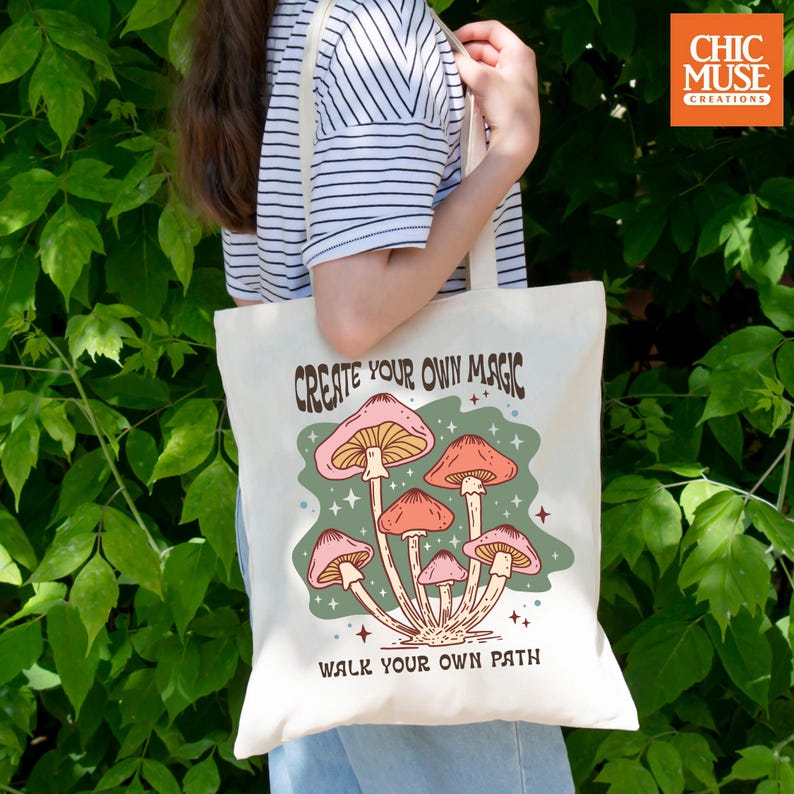 Personalized Magic Mushroom Tote Bag, Mushroom Crossbody Tote Bag, Custom Mushroom Tote Bag, Mushroom Canvas Tote Bag, Tote Bags Mushrooms