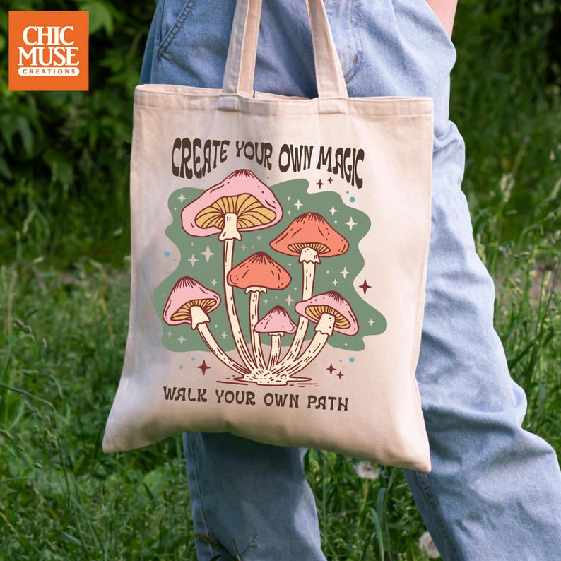 Personalized Magic Mushroom Tote Bag, Mushroom Crossbody Tote Bag, Custom Mushroom Tote Bag, Mushroom Canvas Tote Bag, Tote Bags Mushrooms