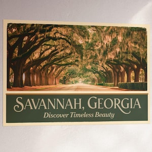 Vintage Savannah Georgia Travel Poster, Matte Horizontal Poster, Wall Art Print, Home Decor, Cityscape Art, Travel Decor