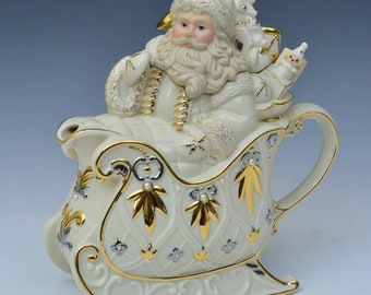 MINT NIB Lenox "Florentine & Pearl" PORSELEIN Kerstman Kersttheepot