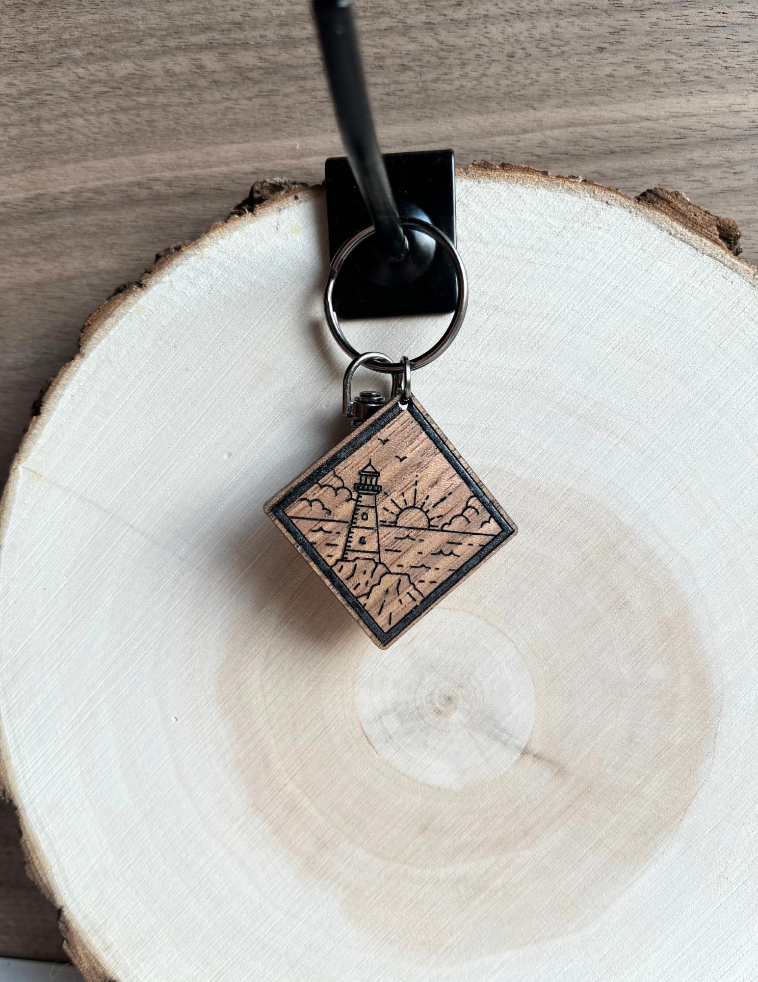Engraved Lighthouse Keychain: Diamond Walnut Pendant, Nautical Gift - Etsy