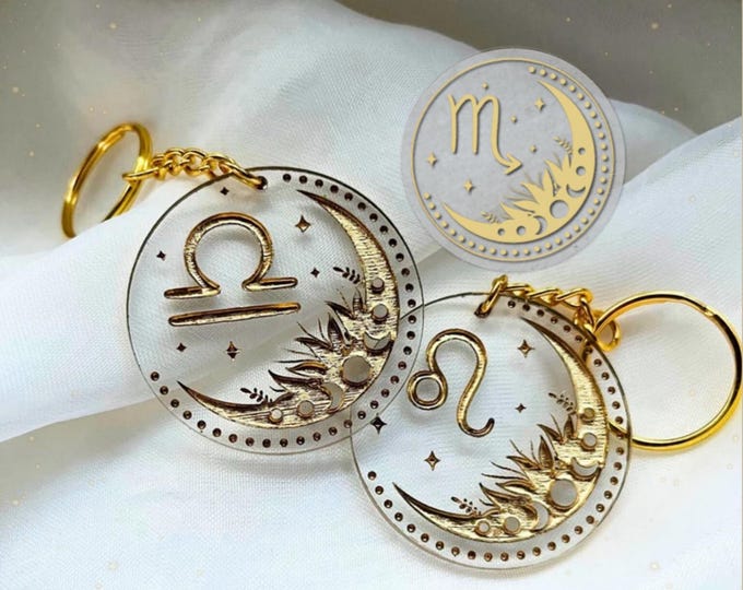 Scorpio Zodiac Keychain, Astrology, Gold, Boho, Pendant, Water Element Zodiac